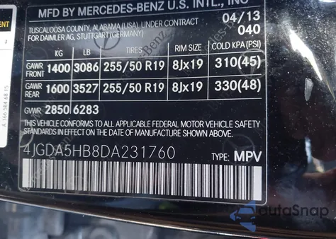 2013 Mercedes-Benz Ml 350 4Matic from USA, damaged, VIN 4JGDA5HB8DA231760